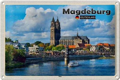 Produktbild von Blechschild Städte Magdeburg Dom Fluss Architektur 30x20cm