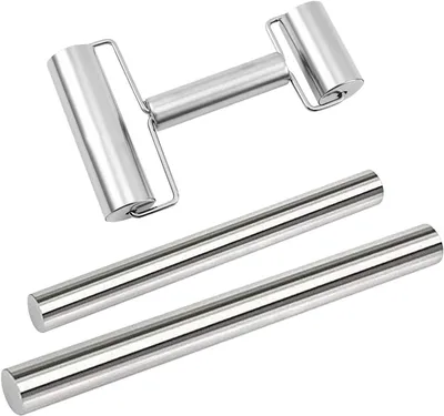 Produktbild von Nudelholz Set, 1 Doppel- und 2 Gerade, Edelstahl, 18.3 x 10.5 x 6 cm, 25.5 cm und 20.5 cm, zum Backen