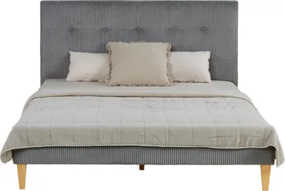Produktbild von Homestyle4u Polsterbett 140x200 mit Matratze mit ® Standard 100 und Lattenrost Doppelbett mit Rückenlehne Cord Grau
