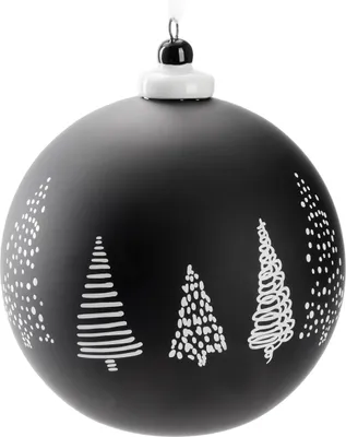Produktbild von BRUBAKER Premium Weihnachtskugel Schwarz - Tannenbäume - 10 cm Baumkugel Matt und Handbemalt