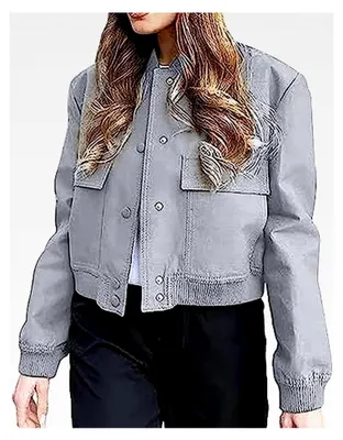 Produktbild von Cropped Bomberjacke Damen Einfarbig Varsity Sweatjacke Leichte Pilotenjacke Kurzjacke Herbst Frühling College Jacke Sweatshirt mit Tasche