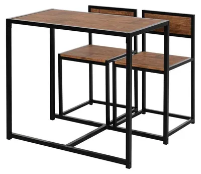 Immagine prodotto di Set da bar con 2 sgabelli – Stile industriale | Colore: legno + nero | Dimensioni: 90x47x76 cm