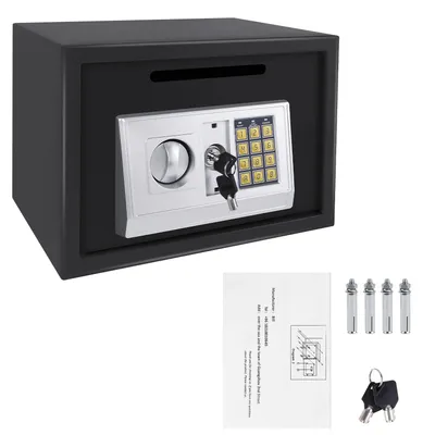 Image de Coffre-fort numérique - Coffre-fort électronique de 16 litres - Boîtier en acier robuste - Serrure à combinaison + 2 clés - Montage mural ou au sol - Pour l'argent, les bijoux, les documents - Noir
