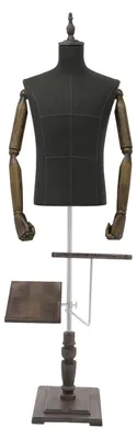 Produktbild von Herren Schaufensterpuppe Torso - Oberkörper-Büste - Verstellbare Höhe - Holz - Bewegliche abnehmbare Arme - Anzugständer für Ladenpräsentation - Braun