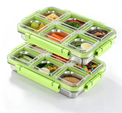 Snackbox aus Edelstahl, 6 Fächer, 6 x 100 ml, Bento-Box