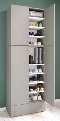 Produktbild von VCM Holz-Schuhschrank | Maße: H. 200 x B. 70 x T. 39 cm | Allzweckschrank | 9 Fächer | 4 Drehtüren | extra Schublade – Lona