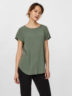 Produktbild von Basic T-Shirt Kurzarm Rundhals Top Langes Einfarbiges Oberteil VMBECCA | XL