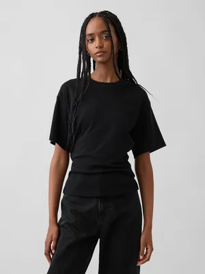 Produktbild von Gap Damen Schweres T-Shirt XS aus Baumwollstrick mit Rundhalsausschnitt und Ellbogen-langen Ärmeln