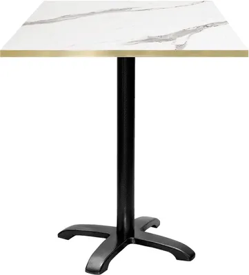 Produktbild von Hochtisch 70 x 70 cm – Modell Bazila aus weißem Marmor mit Messingkanten