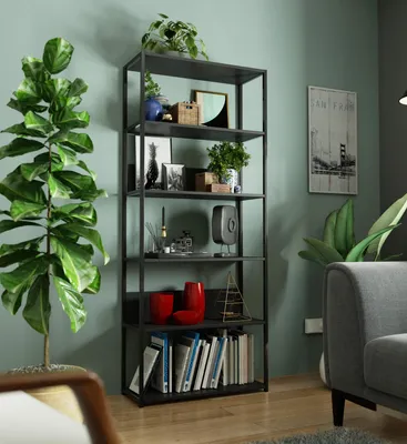 Produktbild von Regal – Bücherregal – Standregal – Büroregal – LOFT – Schwarz – 80 cm – Großes Industrie-Design mit 6 offenen Fächern