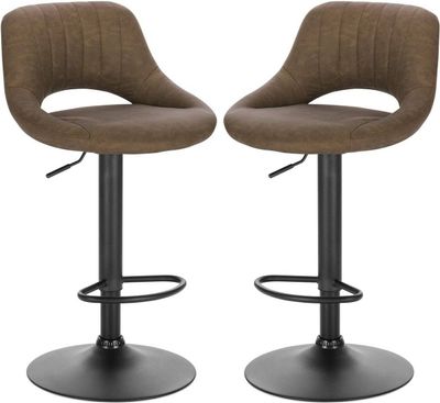 WOLTU 2er-Set Barhocker Tresenhocker Bistrohocker 360° drehbar stufenlos höhenverstellbar mit Rückenlehne aus Kunstleder Dunkelbraun