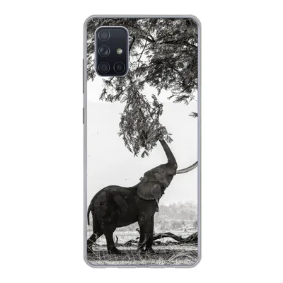 Produktbild von MuchoWow® Handyhülle Schutzhülle Hülle für Samsung Galaxy A71 Elefant - Baum - Tiere - Schwarz und weiß Silikon Softcase Handy Hülle - Kartenbesitzer