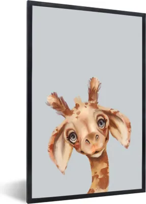 Produktbild von MuchoWow® Gerahmtes Poster Giraffe - Grau - Porträt 40x60 cm - Poster mit Schwarzem Bilderrahmen Wandposter Rahmen Foto Bilder - Papierdruck - Wandbilder