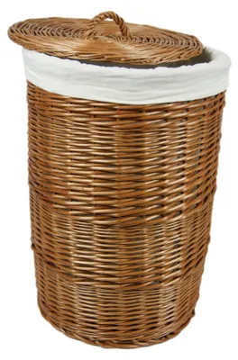 Image de Panier à linge Lycce - 47 L ou 70 L rond en osier Panier à linge avec couvercle et insert en tissu lavable Panier à linge Coffre à linge Bac à linge Boîte à linge, taille : taille 2