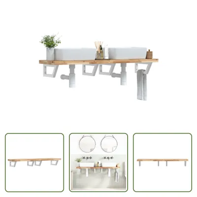 Image de The Living Store Étagère de lavabo murale en acier et acacia
