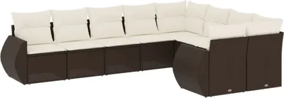 Produktbild von vidaXL 9-tlg. Garten-Sofagarnitur mit Kissen Braun Poly Rattan