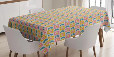 Immagine prodotto di Tovaglia ABAKUHAUS Retro, motivi floreali semplici vintage con foglie in stile grafico anni Sessanta-Settanta, 140 x 240 cm, multicolore