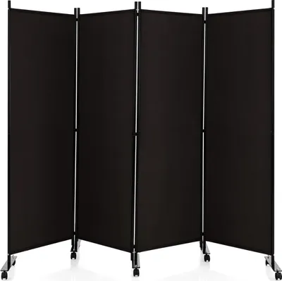Produktbild von GOPLUS 4-teiliger Faltbarer Raumteiler, 225 x 173 cm Sichtschutz mit Metallrahmen, Paravent Trennwand mit Rollen für Wohnzimmer & Esszimmer (Braun)