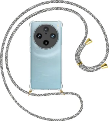Produktbild von Handykette Backcover-Schutzhülle mit Band (Metall goldfarben) für vivo X100 Pro (V2324A) - weiß/grau kariert