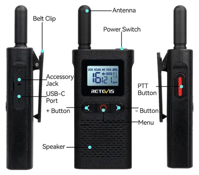 Imagen del producto de Walkie-talkie Mini - 16 canales - Batería de 1500 mAh - - Recargable - Portátil