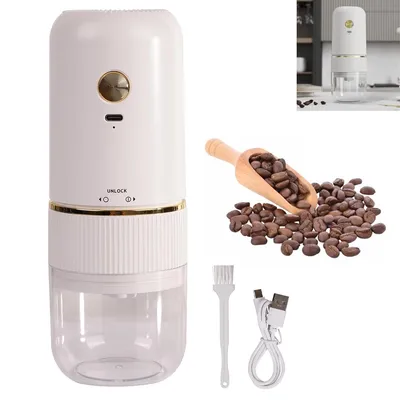 Produktbild von Elektrische Kaffeemühle, tragbare elektrische Kaffeemühle, einstellbares Mahlwerk Keramik-Kaffeebohnenmühle, kleine wiederaufladbare Mini-Kaffeemühle