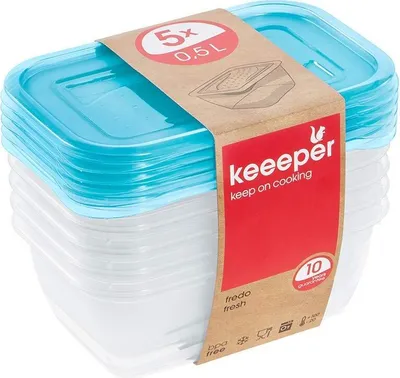 Produktbild von keeeper Frischhaltedose "fredo fresh" 0,5 Liter eckig blau transparent 5 Stück