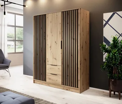 Obrázek produktu pro Třídveřová skříň MARFA - šířka 155 cm, dub artisan / černá
