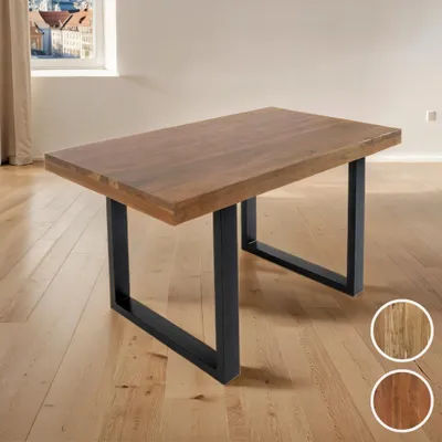 Produktbild von Esstisch 140 x 80 cm Rio, Esszimmertisch nussbaumfarben, Akazienholz massiv, U-Gestell aus Metall Schwarz, gerade Kanten