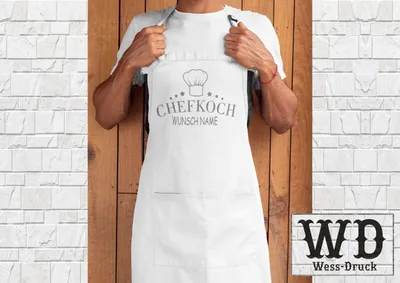 Produktbild von Grillschürze Kochschürze Chefkoch mit WUNSCHNAME Weiß Silber