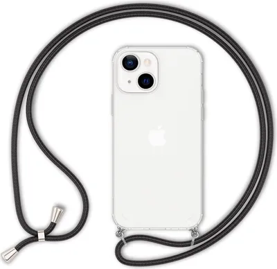 Produktbild von NALIA Handyhülle mit Kette für iPhone 13, Transparentes Hardcase & Handy-Schnur, Robust Vergilbungsfrei Klar Schwarz