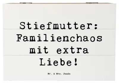 Produktbild von Mr. & Mrs. Panda Geschenkbox Spruch Stiefmutter Liebe 22 x 15 cm - Weiß - Geschenk, Beziehung, Patchworkfamilie, Kiste, Jubiläen, mit Deckel, Holzbox, fotobox, Handarbeit
