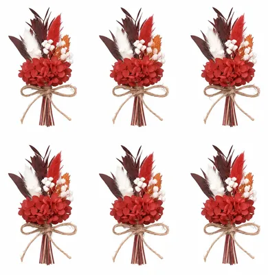 6er-Set Mini-Rotblütensträuße, getrocknet, für DIY