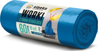 Zdjęcie produktu dla LDPE Worki na śmieci z taśmą SIPEKO 60L 10szt. NIEBIESKIE