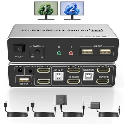 Obrázok produktu pre KVM switch HDMI 2 PC 2 monitory EDID 4K@60Hz 3 porty USB
