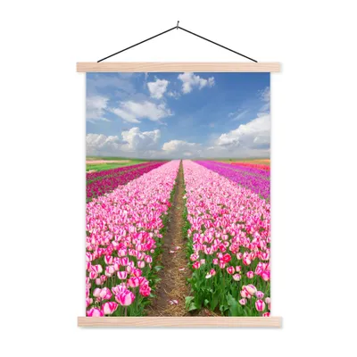 Produktbild von MuchoWow® Textilposter Tulpen - Sonne - Frühling 120x160 cm mit holzfarbenen Rahmen - Plakatkarton