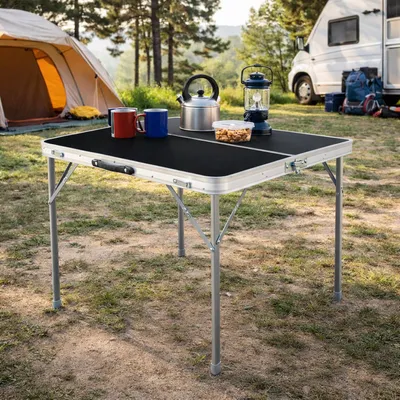 Produktbild von XL Campingtisch schwarz klappbar mit Tragegriff Alu 80x80x70cm