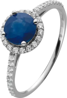 Produktbild von Saphir Ring Weißgold 585 14K Halo Diamanten blau 19