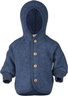 Produktbild von Engel Kinder Kapuzenjacke mit Holzknöpfen Wolljacke, Gr. 50-56, blau (BlauMelange)