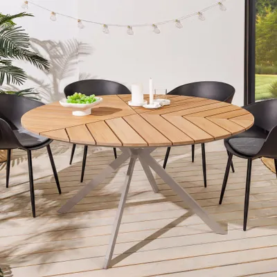 Produktbild von riess-ambiente Runder Gartentisch DESIGNO 120cm natur greige Metall WPC Holz-Design In- und Outdoor Esstisch 4 Personen