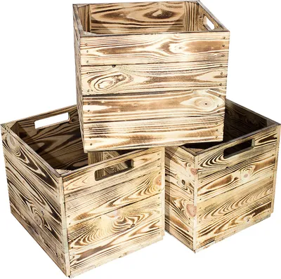 Produktbild von 3er Set geflammte/gebrannte Kiste für Kallax Regal Ikea 33cm 37,5cm 32,5cm Einschub Einsatz Schublade Holzkiste Box Holz