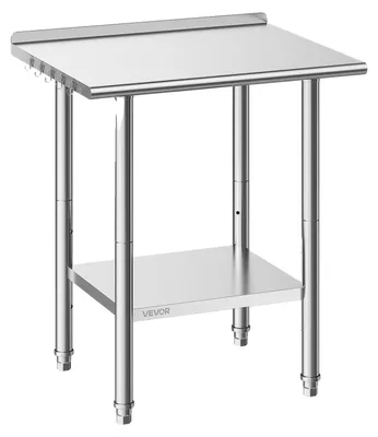 Obrázok produktu pre Stôl z nehrdzavejúcej ocele VEVOR Gastro 762 x 610 x 894 mm, nastaviteľný stôl z nehrdzavejúcej ocele s okrajom, pracovný stôl so základnou doskou pre reštaurácie, určený na ťažké zaťaženie. Horná polica (204 kg), spodná polica (168 kg)