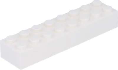 A single white LEGO brick on a white background.