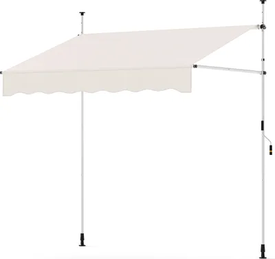 Image de COSTWAY Marquise à pince 200 cm de large, marquise de balcon sans percer avec manivelle, réglable en hauteur & résistante aux UV, marquise protection solaire blanc