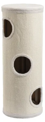 Imagen del producto de Cama para gatos "Fudajo Forest" en color blanco crema, con una altura de 106 cm y un diámetro de 40 cm. Incluye cojín. Cama para gatos con 3 entradas