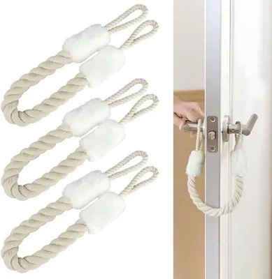 Produktbild von PromoHome® 3 Stück Türstopper mit Klinke, Baumwoll-Türband, Klemmschutz für Kinder und Haustiere, Fingerschutz, weiß, 60 cm
