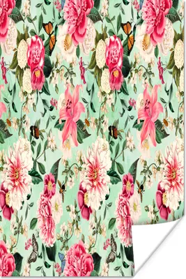Produktbild von MuchoWow® Poster Blumen - Lilie - Rosa - Schmetterling 60x90 cm - Wanddekoration