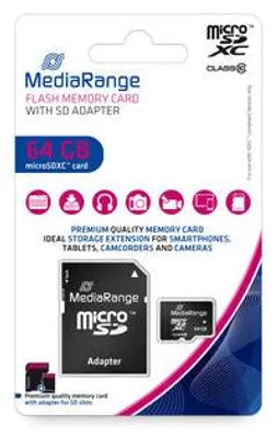 Immagine prodotto di Scheda di memoria MediaRange SDXC Classe 10 microSDXC, 64 GB, Classe 10