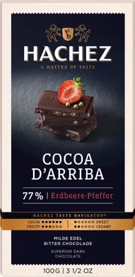 Immagine prodotto di Hachez Cocoa d Arriba Cioccolato fondente al pepe e fragola 100g