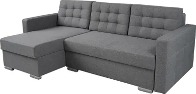 Produktbild von MEBLINI Schlafcouch mit Bettkasten - Kleines Ecksofa mit Schlaffunktion - Sofa mit Relaxfunktion und Kissen - Kleine Couch L-Form - Eckcouch - ASTI - 225x144x85cm - Grau Webstoff