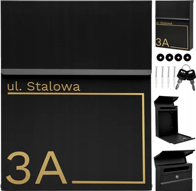 Zdjęcie produktu dla Czarna Skrzynka Na Listy Pocztę + Wzór Napis